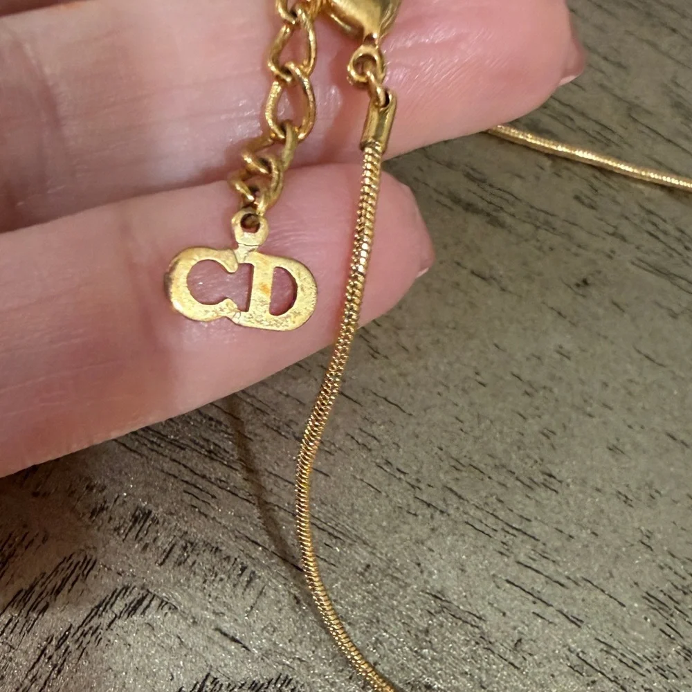 Dior Gold Tone Round Logo Pendant Necklace - Picture 6 of 7